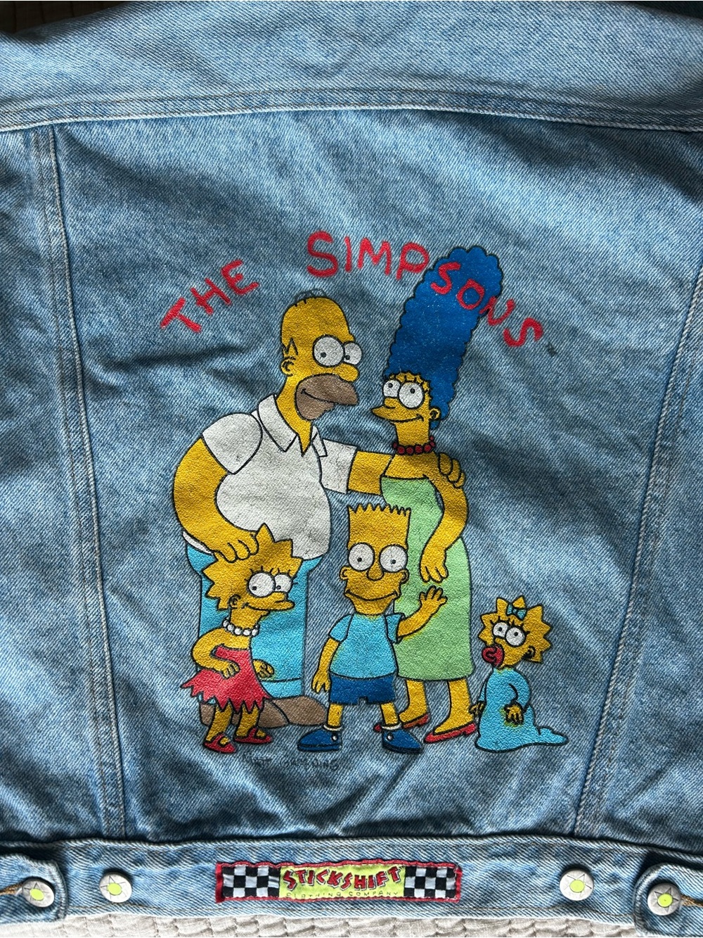 Rare Vintage 90s Simpsons Stickshift Denim Jacket Small Homer Bart Lisa Marge